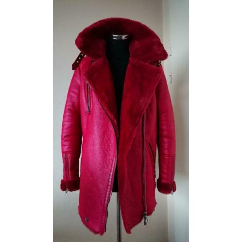 Rode leer look gevoerde winterjas van Berskha mt S