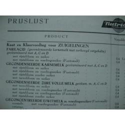 Nutricia Kindermeel oude reclame folder prijslijst