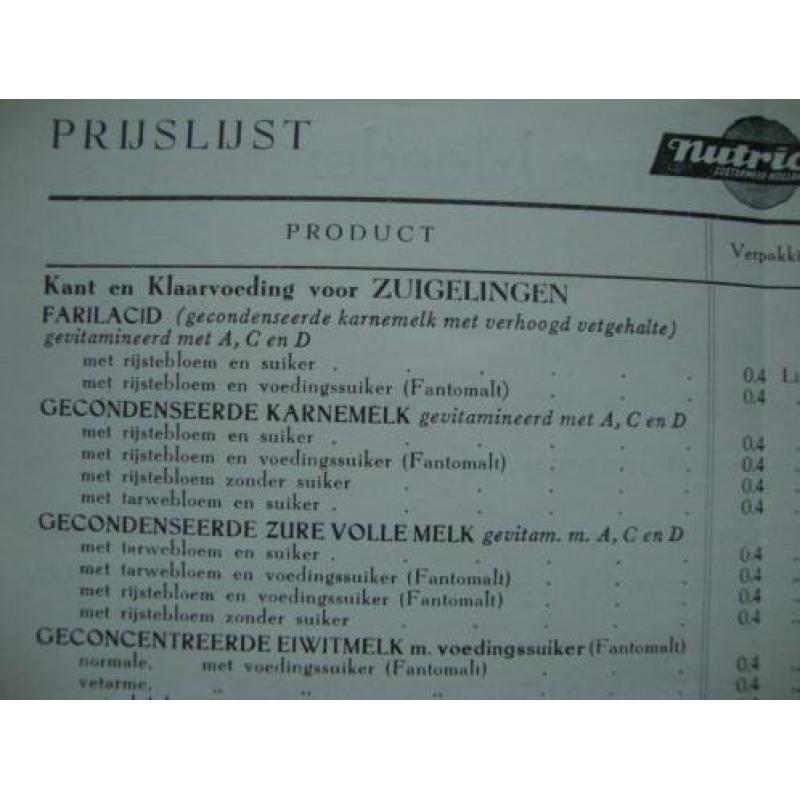 Nutricia Kindermeel oude reclame folder prijslijst