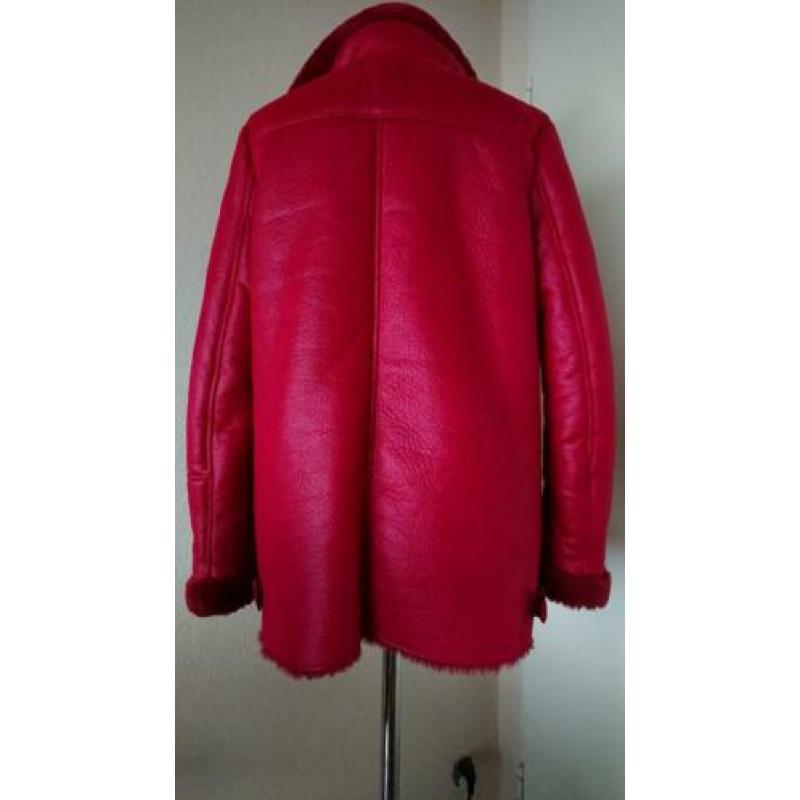 Rode leer look gevoerde winterjas van Berskha mt S