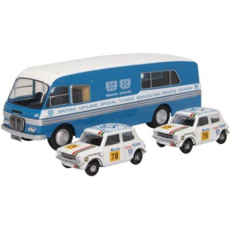 Oxford 1:76 Set BMC Transporter met 2 Mini British Leyland N
