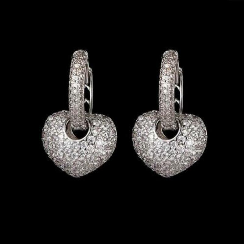 Oorbellen creolen hartjes platinum plated zirconia's zilver