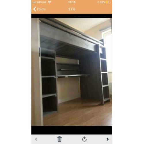 Steigerhout hoogslaper met bureau en kast €600 z.g.a.n.