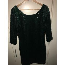 Groen glitter jurkje pailetten jurk feest gala party l xl !!