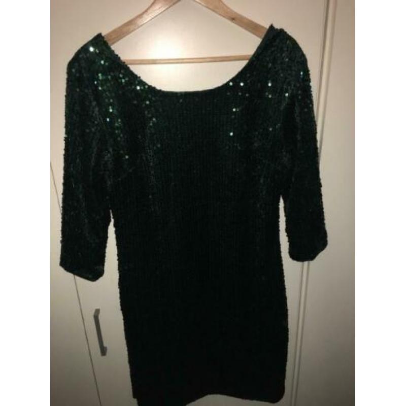 Groen glitter jurkje pailetten jurk feest gala party l xl !!