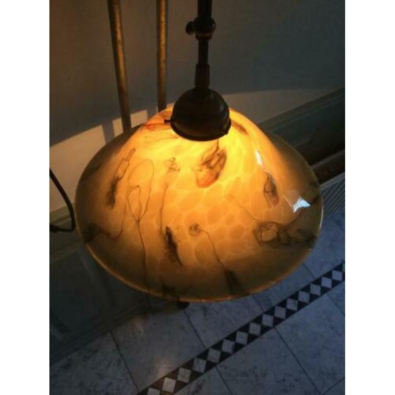 Vintage hanglamp aan messing stang