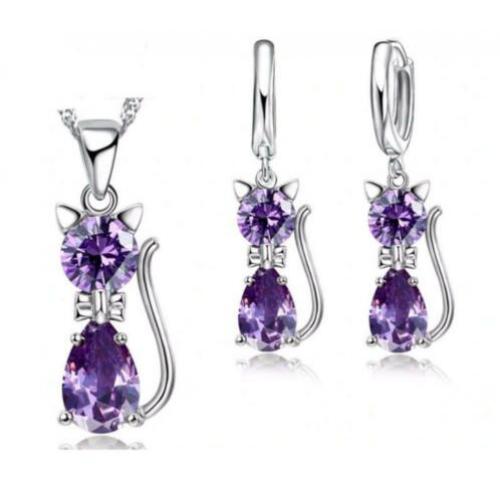 925 Sterling Zilveren Set met Paarse Katjes Nieuw