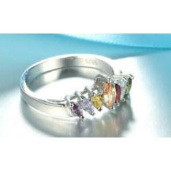 925 Sterling Zilveren Ring Kleuren Zirkonen Maat 18 Nieuw