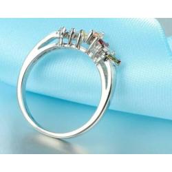925 Sterling Zilveren Ring Kleuren Zirkonen Maat 18 Nieuw