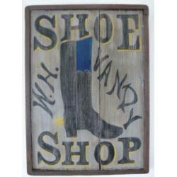 Handgeschilderd vintage houten bord/Shoe Shop/schoenmaker