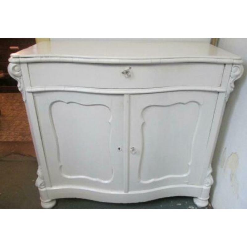 Witte Vintage Brocante Biedermeier Meidenkast Commode