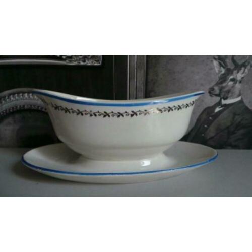 Creme sauskom met goud en blauw Boch la Louviere