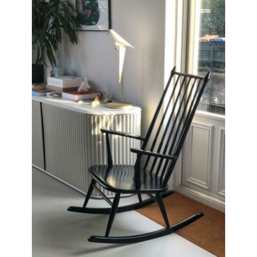 Deens houten vintage design schommelstoel blauw
