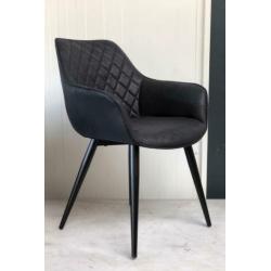Stoel Amsterdam zwart, Zwart leer, Eetkamerstoel, Stoel