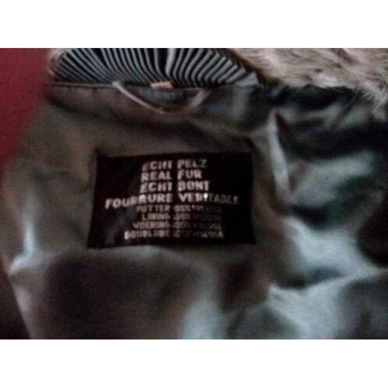 Vintage grijze bontjas L/Xl dubbele knopenrij voorpand