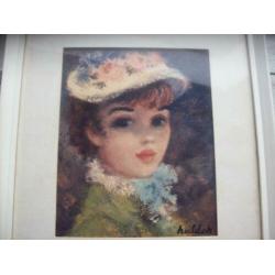 brocante vintage houten lijst met huldah prent