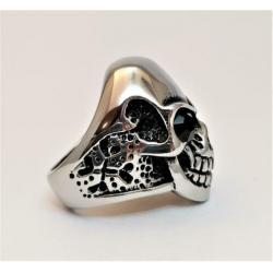 Stalen Schedel Ring met Zwarte Zirkonia. Nr. 1801058