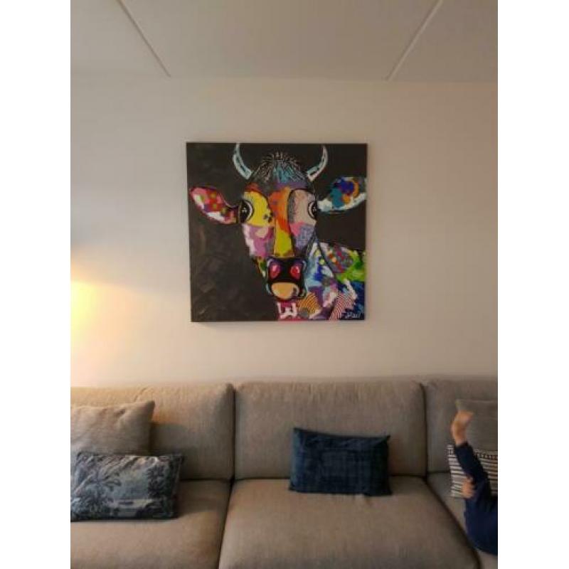 Herman Stel schilderij koe op doek.