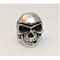Stalen Schedel Ring met Zwarte Zirkonia. Nr. 1801058