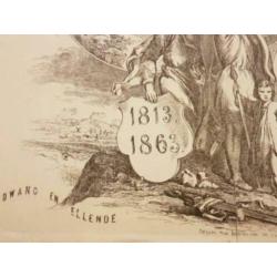 Zeldzame Tweede Premieplaat j.v.d.Bos 1863 herdenking 1813