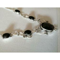 Prachtige handgemaakte 925z ketting met zwart onyx 48cm