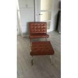 Barcelona stoel cognac met hocker