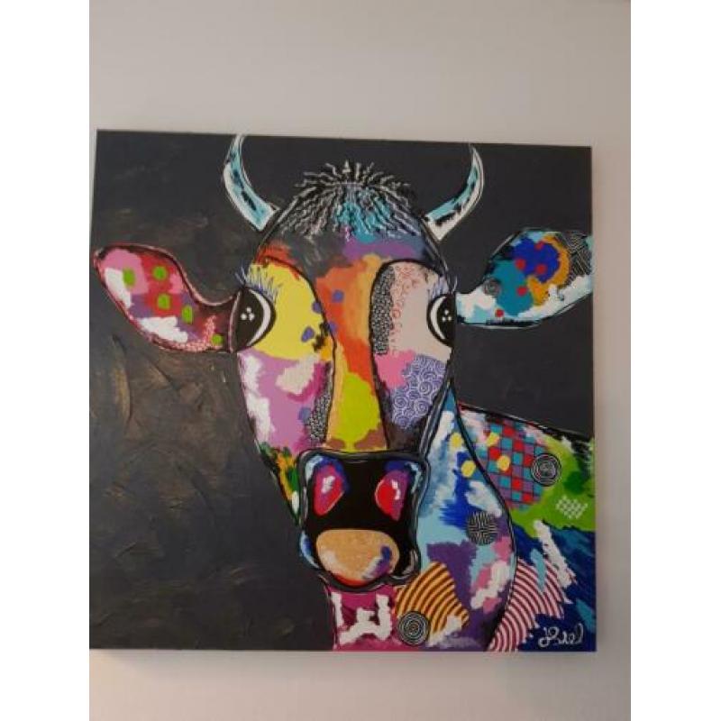 Herman Stel schilderij koe op doek.