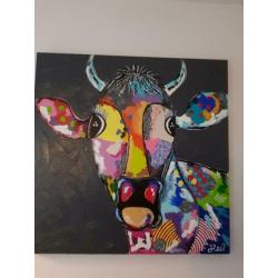 Herman Stel schilderij koe op doek.