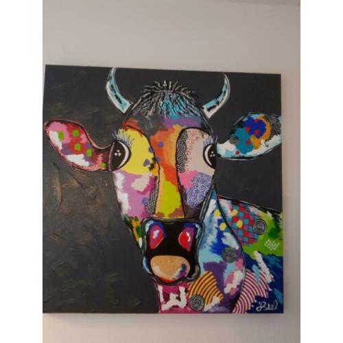 Herman Stel schilderij koe op doek.