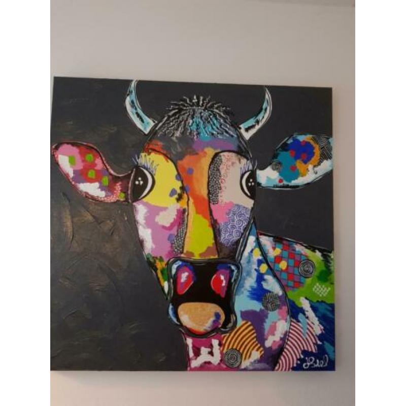 Herman Stel schilderij koe op doek.