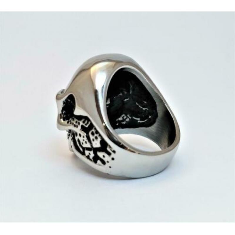 Stalen Schedel Ring met Zwarte Zirkonia. Nr. 1801058
