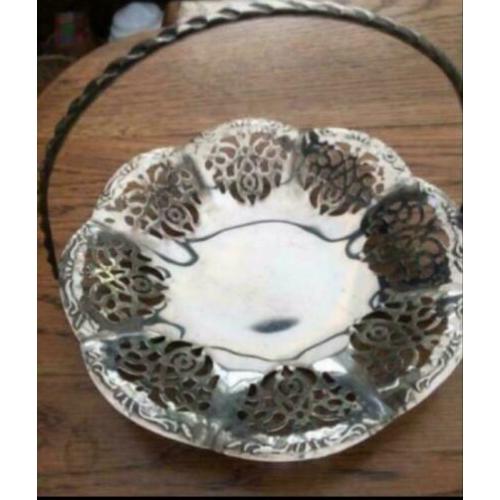Verzilverd schaaltje met hengsel 18 cm. Vintage Gaaf!!
