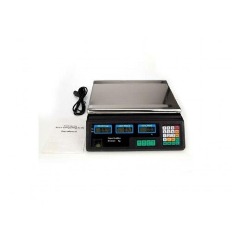 Retail-weegschaal (NIEUW; max 40 kg; accu; 6 displays etc.)