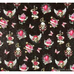 Tattoo Skull stof rozen, vlinders en glitter & meer stoffen