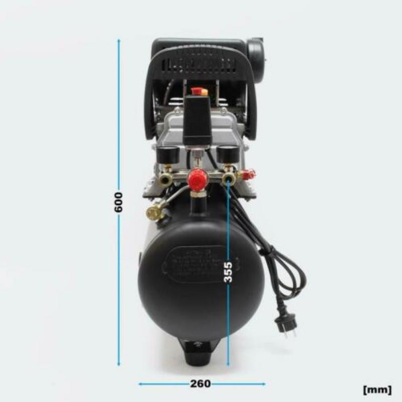 Compressor 24 liter 1,1 kW, max. 8 bar (206 l/min) Zwart