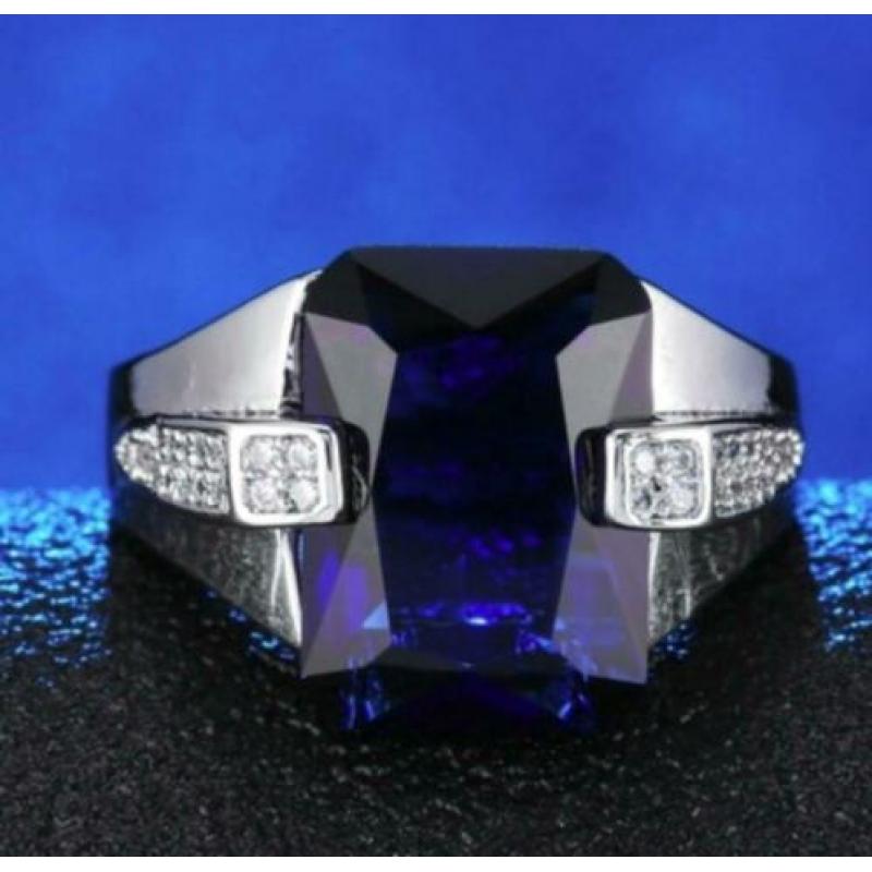 18K witgoud vergulde ring met blauwe met witte zirkonen