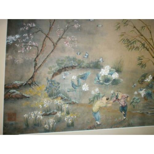 Chinese handgeschilderd gesigneerd aquarel
