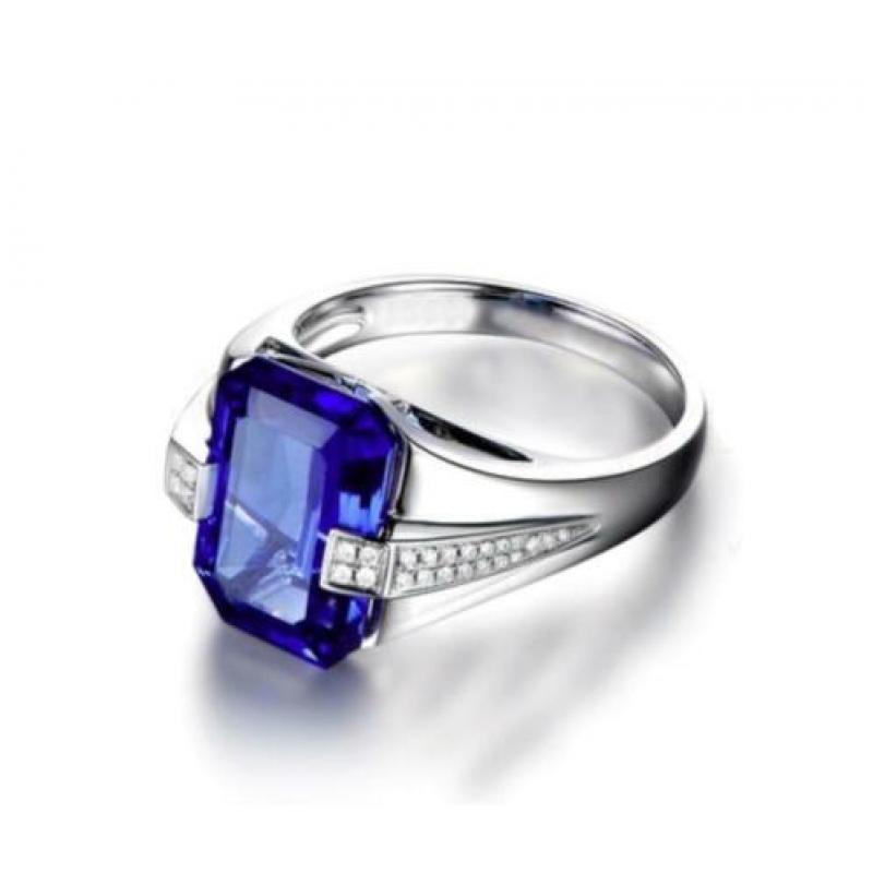 18K witgoud vergulde ring met blauwe met witte zirkonen