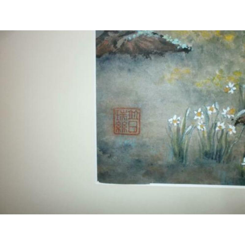 Chinese handgeschilderd gesigneerd aquarel
