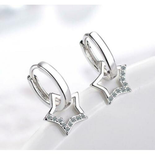 Mooie 925 sterling zilveren creolen met sterren en zirkonen