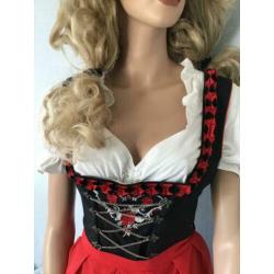 Dirndl zwart met rood, inclusief schort en bloes