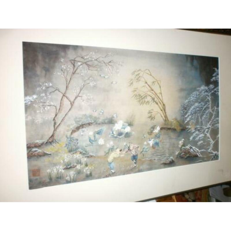 Chinese handgeschilderd gesigneerd aquarel