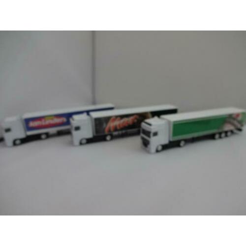 3 x DAF 95 vrachtautos met oplegger JAN LINDERS-MARS-HE 1/87