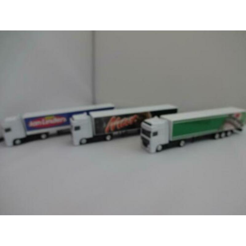 3 x DAF 95 vrachtautos met oplegger JAN LINDERS-MARS-HE 1/87