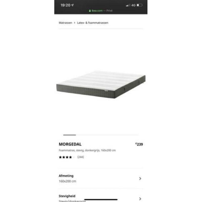 Ikea Malm bed 160x200 met twee lades en Morgedal matras