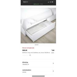 Ikea Malm bed 160x200 met twee lades en Morgedal matras