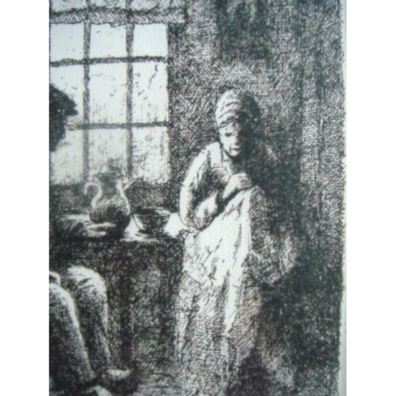 schilderijtje genummerde ets "Holland" Johan v. Rijsewijk