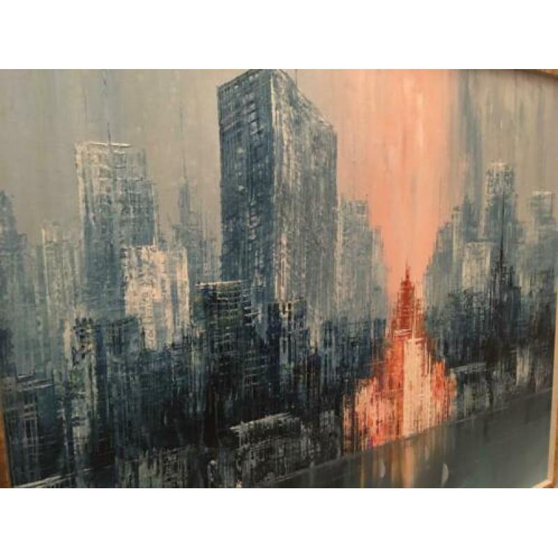 Olieverfschilderij, City skyline, bonsall, gesigneerd,