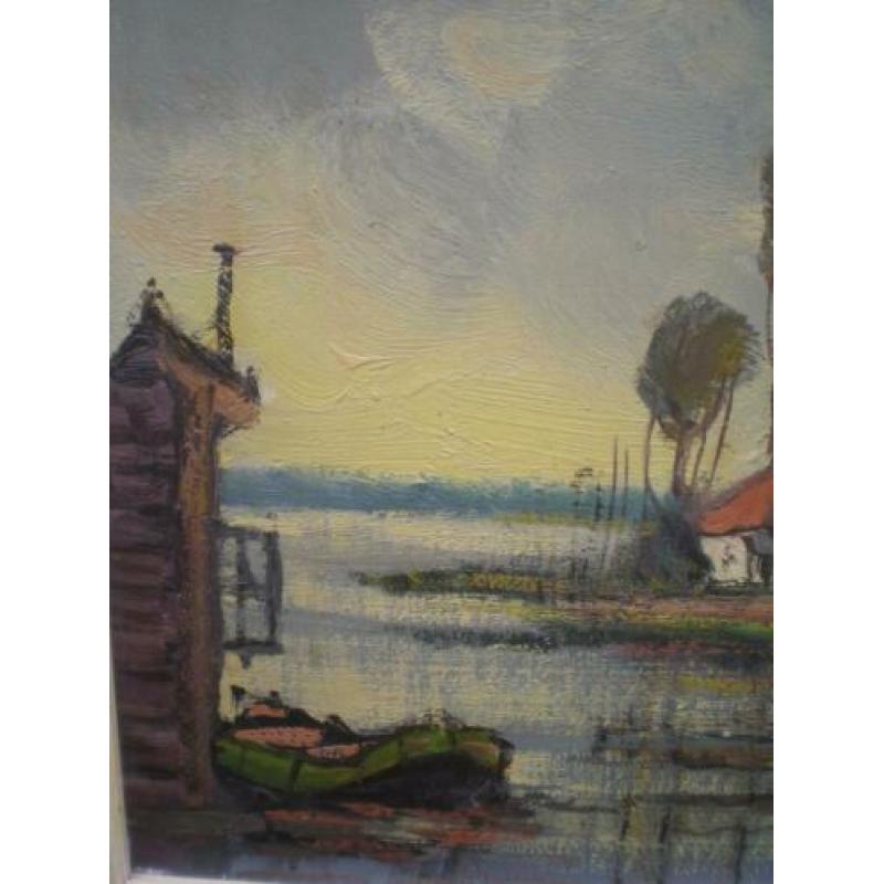 Dorpje aan het water-olieverf op doek