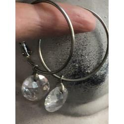 Zilverkleurige oorbellen voorzien van doorzichtige steen